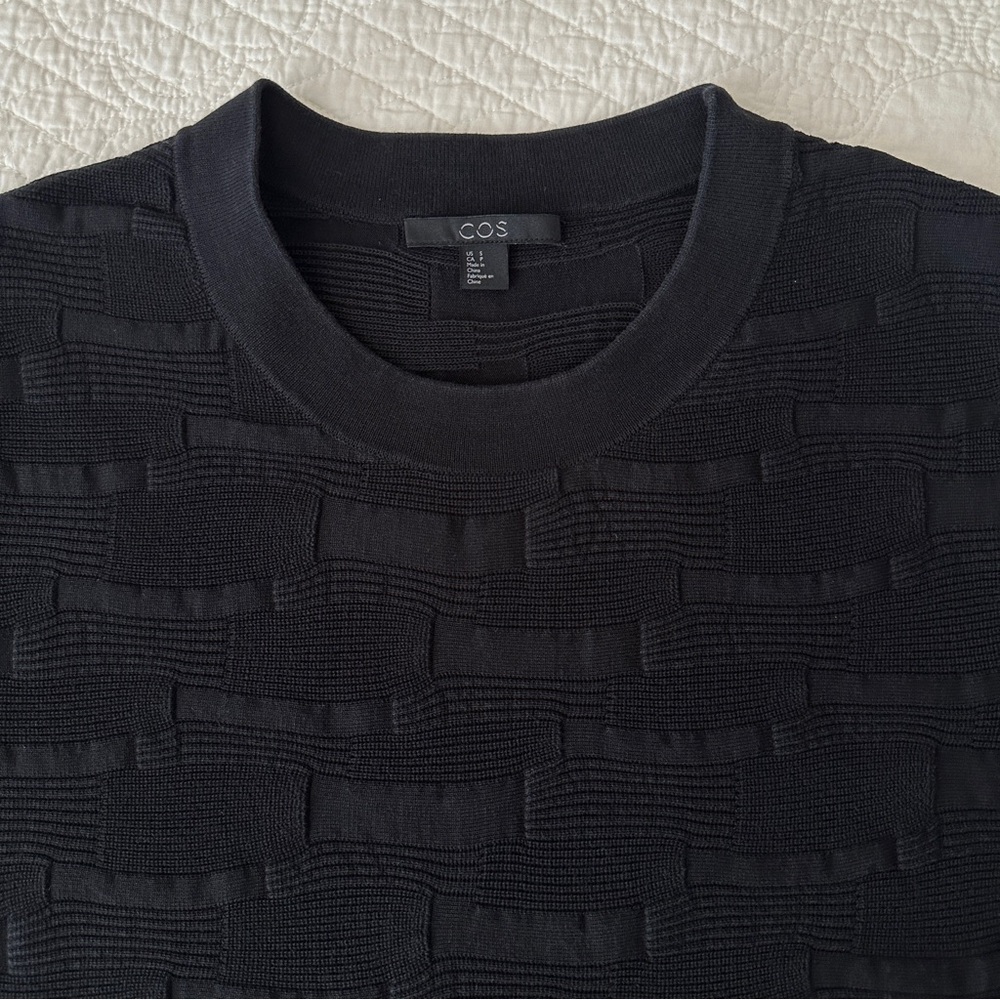 COS Black Irregular-Stitch Textured Knit Top Tee Cotton Women’s Small - Picture 8 of 13